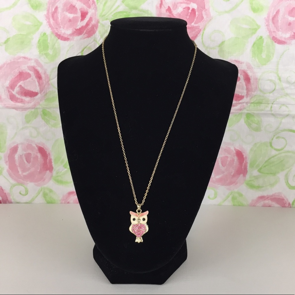 Pink Rhinestone Owl Necklace - Picture 2 of 8